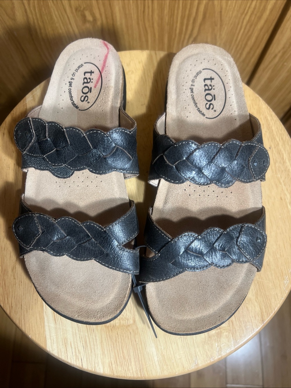 Taos Footwear Black Braided Double-Strap Slide Sandals